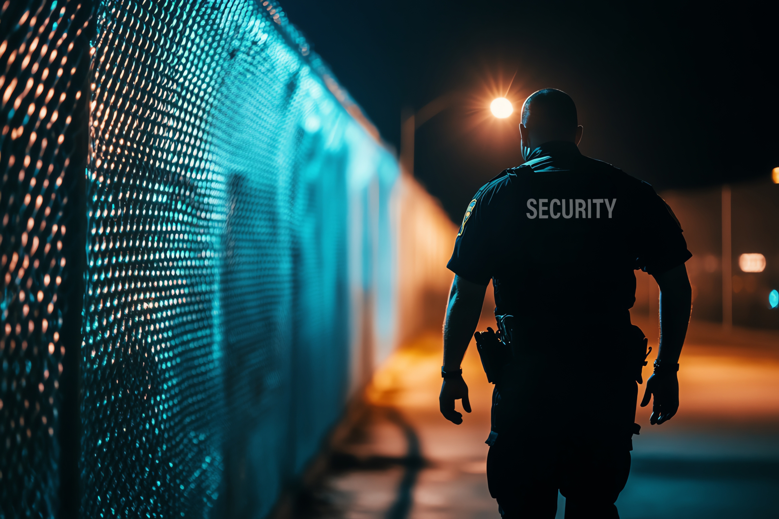 Security Silhouette By Fence At Night